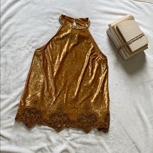 Gold velvet lace halter tank